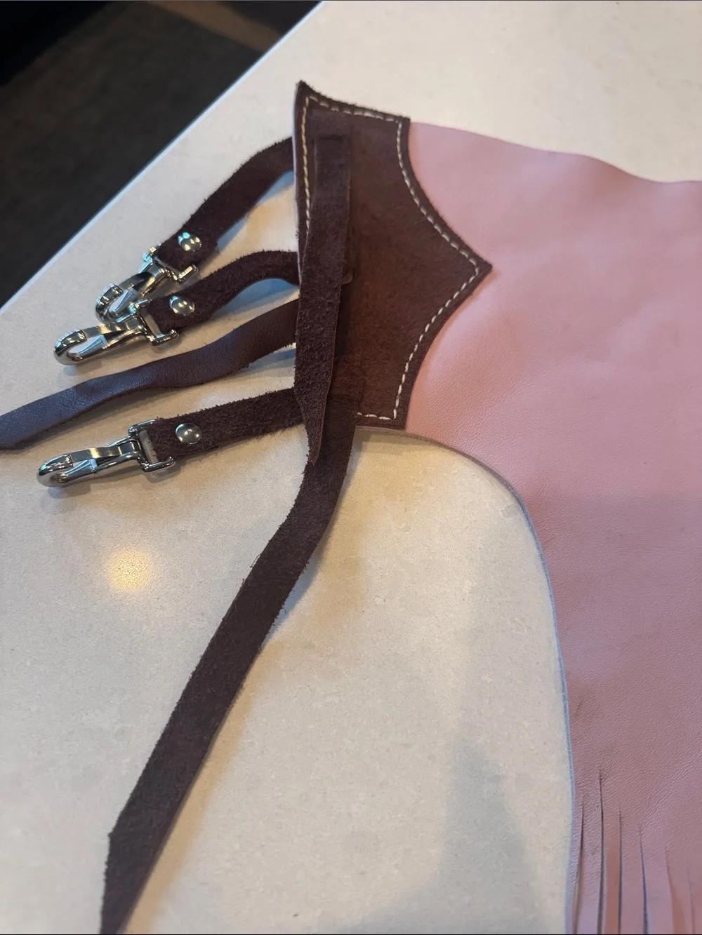 Kids Pink Fringed Western  chaps Belt - Soft Leather Look